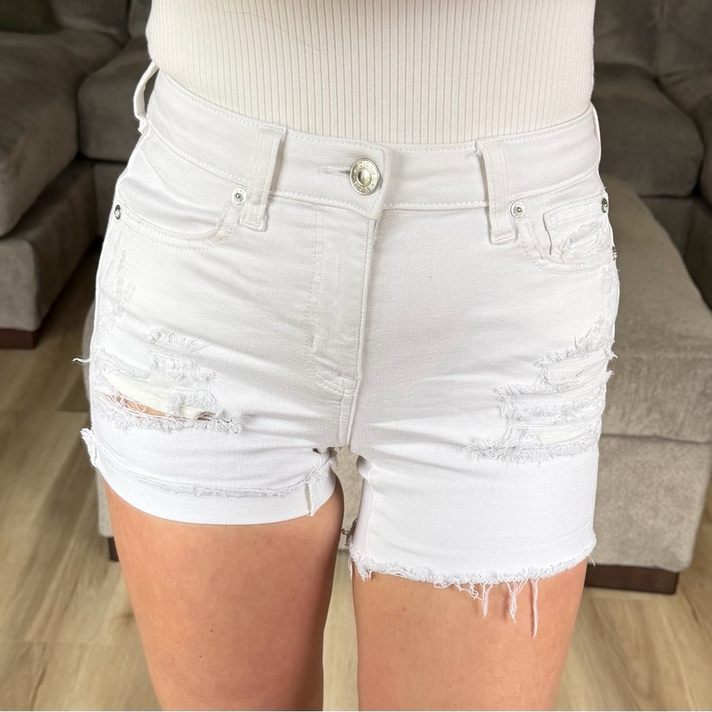 American Eagle Outfitters White Distressed Jean Shorts